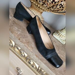 Salvatore Ferragamo Women Luxury Suede/Patent Square Classic Buisness Shoe 7.5